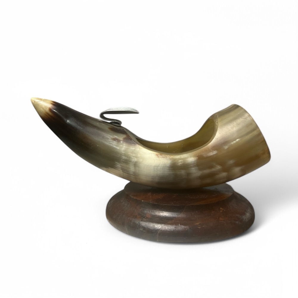 Vintage Bull Cow Horn Cigar Cigarette‎ Ashtray on Wooden Base
